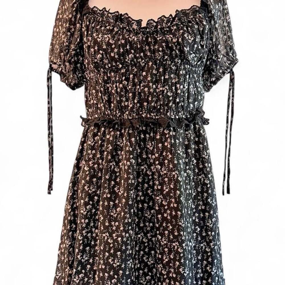 Lulus Black Floral Chiffon Mini Dress